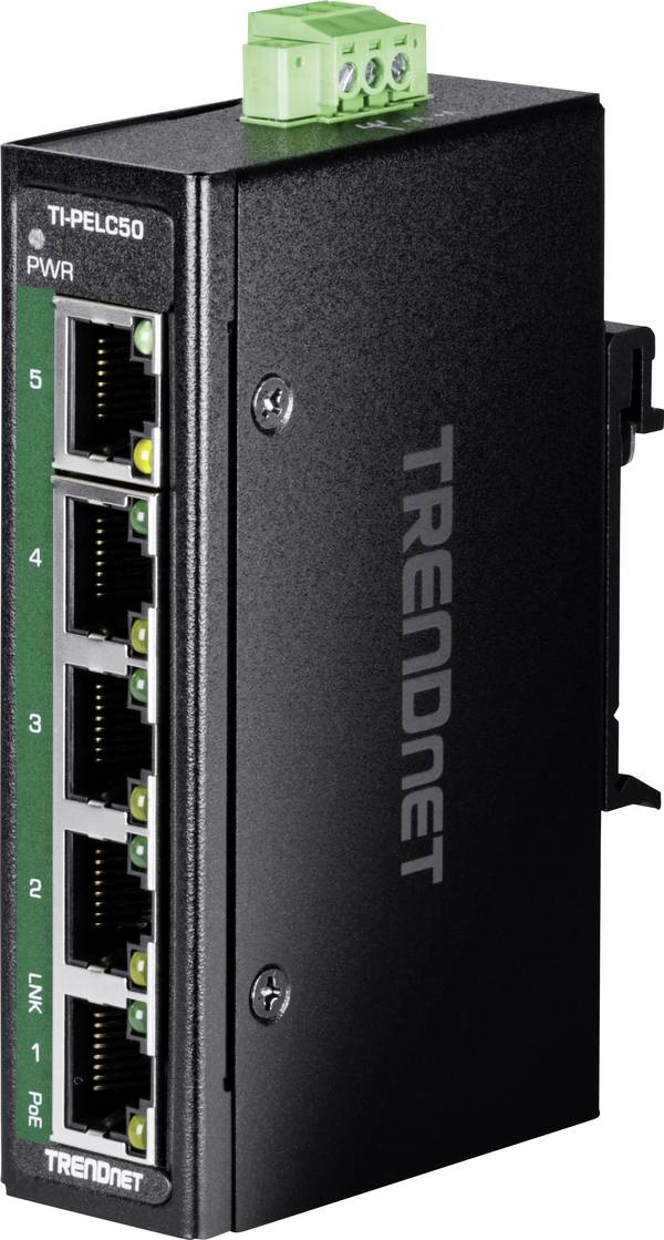 TRENDnet TI-PELC50 Mini switch industriel rail DIN Fast Ethernet PoE+ à 5 ports