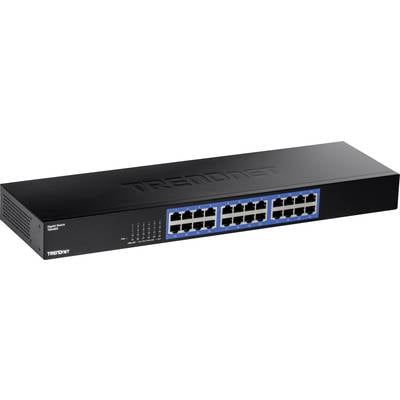 Un commutateur réseau avec 16 ports Ethernet sur la façade, gravé 'TRENDnet' sur le dessus. Idéal pour les environnements réseau de grande taille.