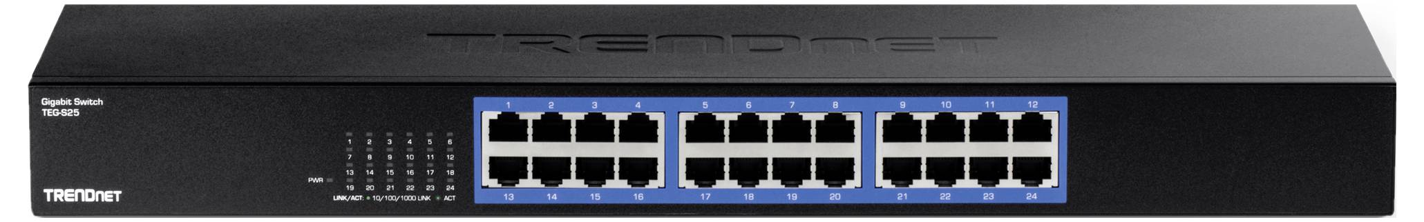 Un commutateur réseau à 24 ports Ethernet, adapté pour connecter plusieurs appareils au sein d'un réseau local (LAN).