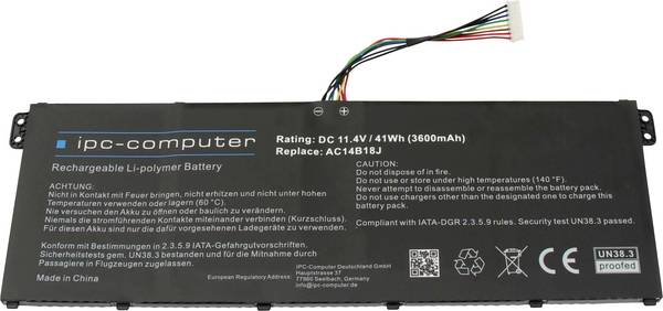 ipc-computer Batterie d'ordinateur portable AC14B18J REPLACE 11.4 V 3600 mAh Acer
