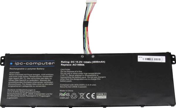 ipc-computer Batterie d'ordinateur portable AC14B8K 54Wh REPLACE 15.2 V 3600 mAh Acer