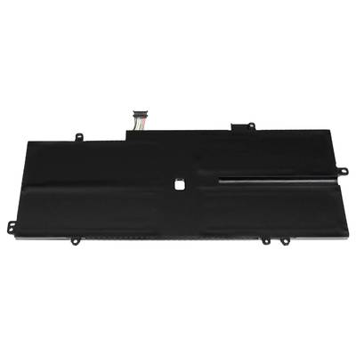 Un ordinateur portable rectangulaire noir doté de plusieurs câbles de connexion sur sa partie supérieure.