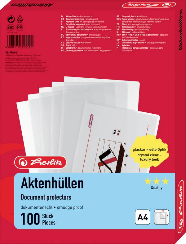 Herlitz Pochette transparente 10843746 DIN A4 PP 0.11 mm transparent 10843746 100 pc(s)