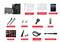 Cette image montre le contenu d'un package de carte mère : carte mère, instructions, câbles, antennes, clips, clé USB et autocollants.