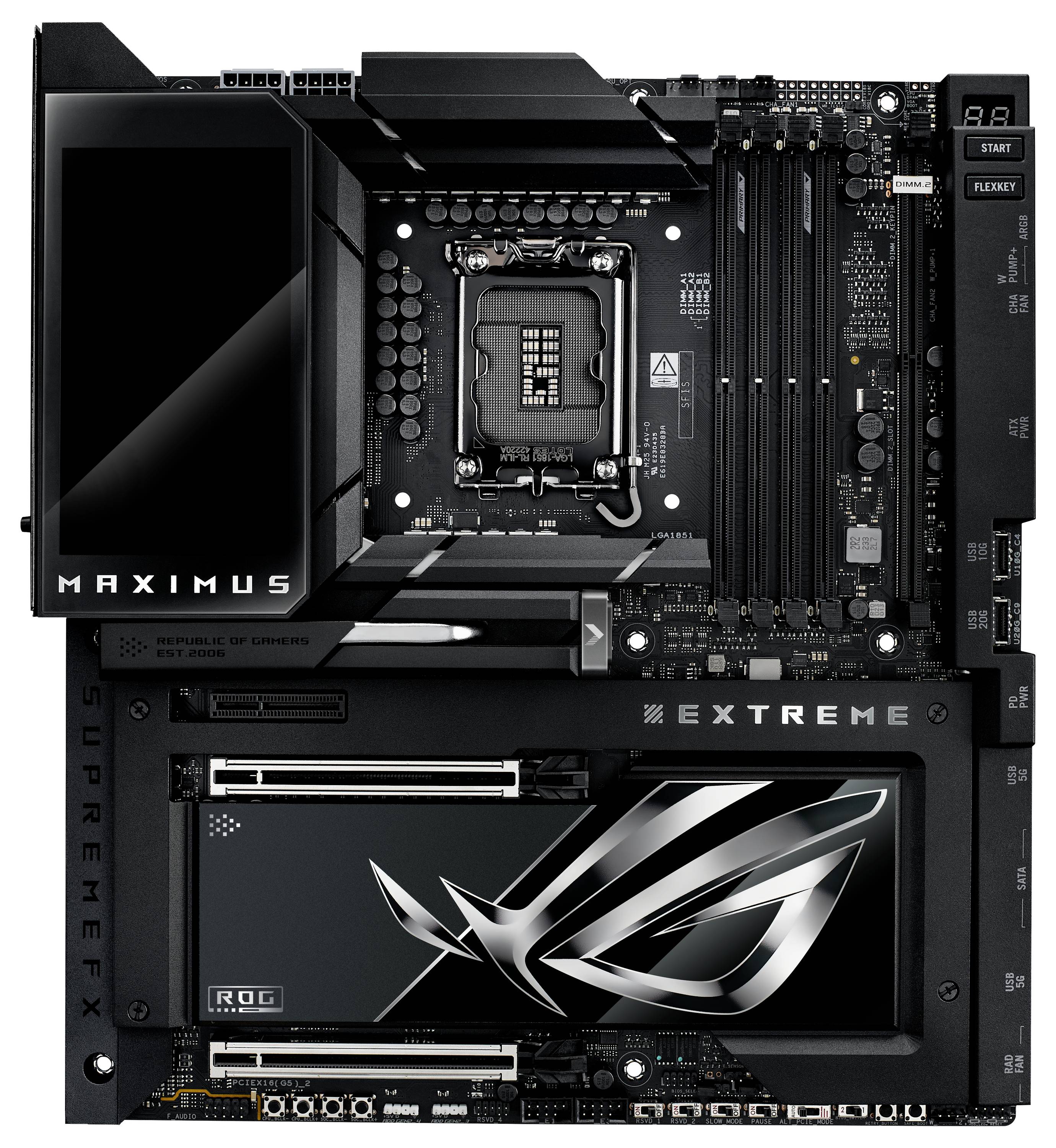 Une carte mère haute performance, avec des dissipateurs thermiques caractéristiques et des options de connexion, adaptée aux projets de construction de PC avancés.