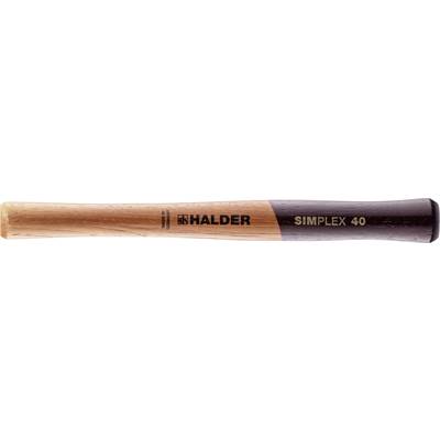 Manche d'un marteau en bois, à gauche en brun clair avec un logo, à droite plus foncée avec l'inscription 'SIMPLEX 40'.