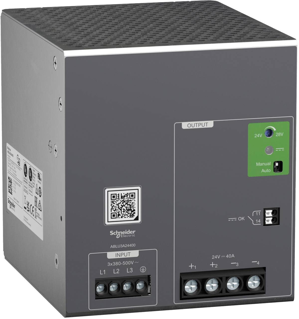 Schneider Electric ABLU3A24400 Alimentation électrique, Modicon ABLU, Universal, cadencée, 380-500V AC, TRIPHASÉ, 24 V DC, 40 A, 960 W. Alimentation électrique 1 pc(s)