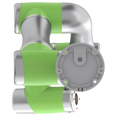 Un bras robotique industriel vert à plusieurs articulations, adapté aux tâches de précision dans un environnement d'usine.