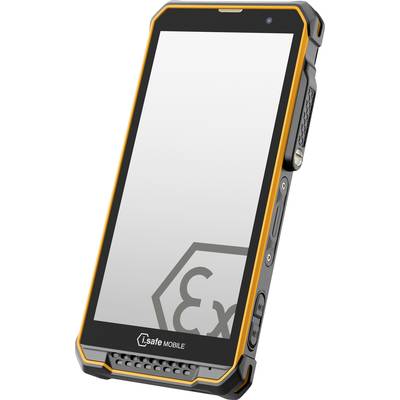 Un smartphone robuste avec un boîtier noir et des accents orange, adapté pour une utilisation dans des environnements présentant des risques d'explosion.