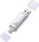 Clé USB avec coque amovible et connecteurs USB-C et USB-A. Boîtier argenté, adaptée à une utilisation polyvalente.