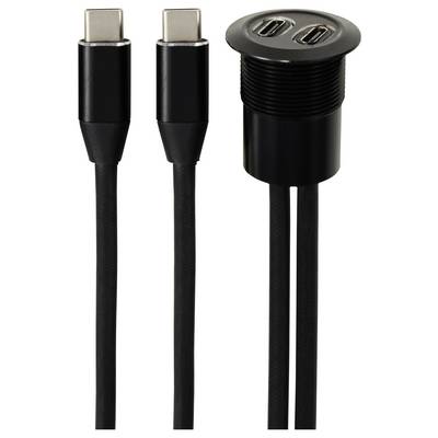 Deux câbles USB-C avec couvercle amovible, adaptés pour l'installation dans du mobilier ou en montage mural.