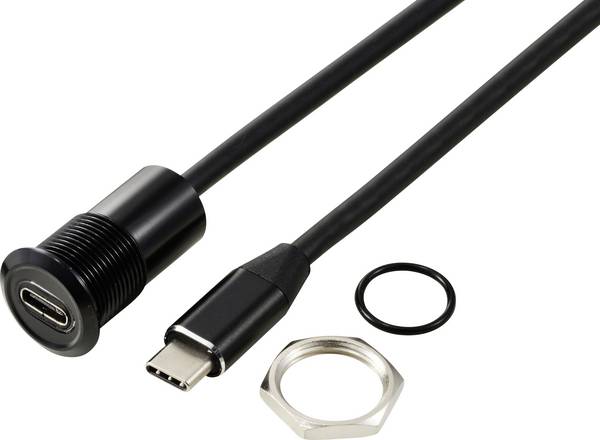 Prise USB-C® (3.1)/prise 1 m câble noir TC-13376328 TRU COMPONENTS Contenu: 1 pc(s)