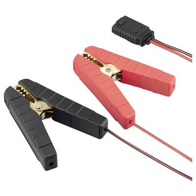 Pinces de câble de démarrage rouges et noires avec des câbles de connexion. Elles sont utilisées pour démarrer des véhicules à l'aide de la batterie.