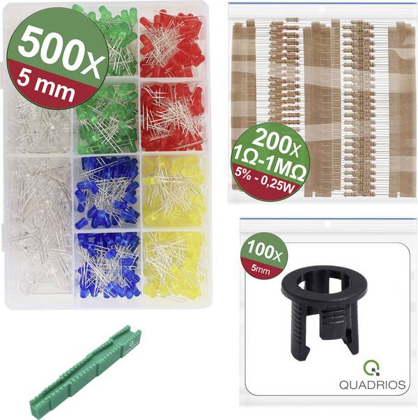 Quadrios 24O196 Assortiment de LEDs rouge, vert, jaune, bleu, blanc 5 mm 700 mcd 20 mA 3 V