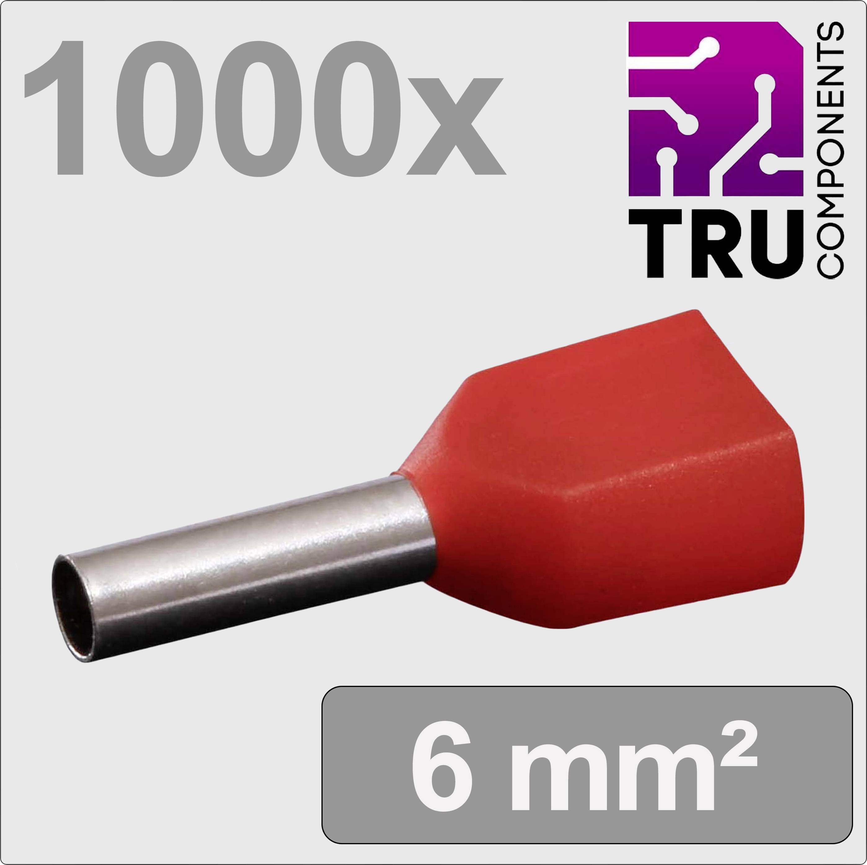Voici un ensemble de 1000 embouts de câble rouges de TRU COMPONENTS, d'une section de 6 mm².