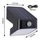Lampe solaire noire avec détecteur de mouvement, dimensions : 113 mm x 126 mm x 138 mm. Comprend un câble de charge de 300 mm.