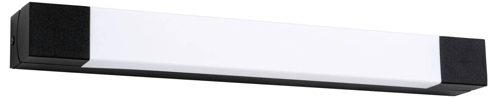 Un applique murale moderne au design rectangulaire étroit, avec un centre blanc et des extrémités noires.
