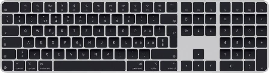 Clavier d'ordinateur noir avec pavé numérique, disposition QWERTZ.