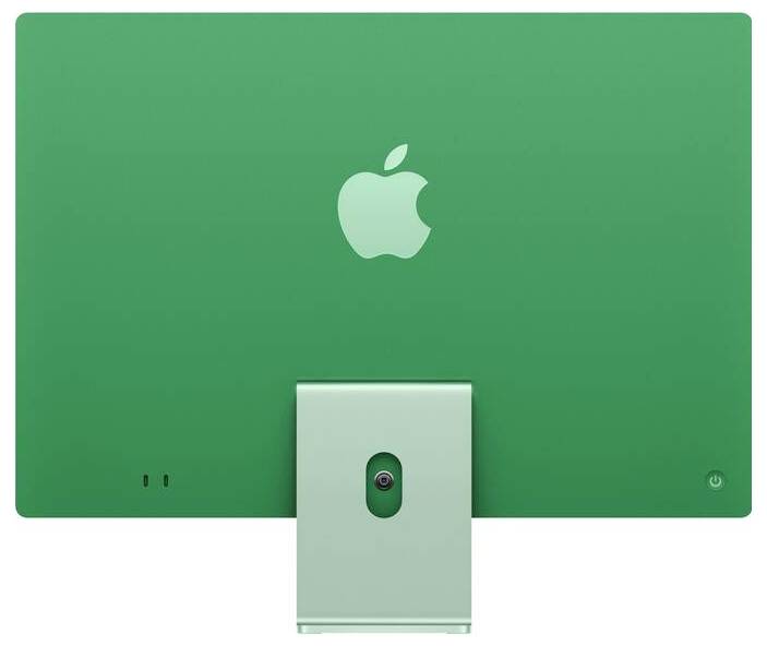 Un écran d'ordinateur vert avec un logo Apple au dos.