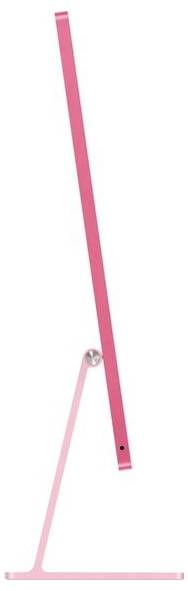 Vue latérale d'un écran d'ordinateur élégant et rose, au design minimaliste.