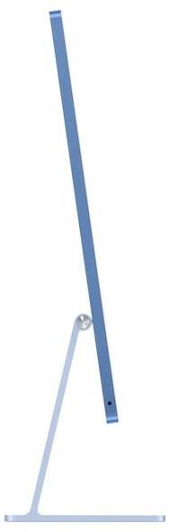 Vue latérale d'un moniteur d'ordinateur fin et bleu sur un support métallique.