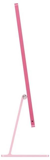 Un moniteur rose, ultra-fin, vu de profil, placé sur un support stylisé.