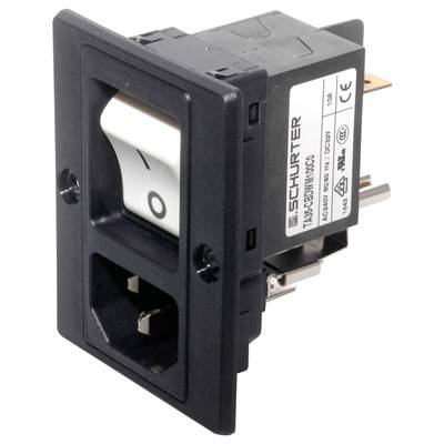'Interrupteur réseau avec prise IEC et support de fusible, adapté aux appareils électroniques. Indique le nom de marque et les spécifications techniques.'