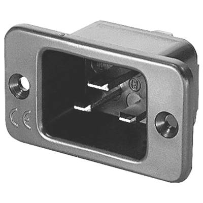 Un raccordement secteur métallique rectangulaire pour appareil à froid, équipé de deux trous de vis sur les côtés pour la fixation.
