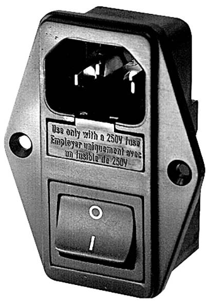 Interrupteur avec deux positions (« I » pour Marche, « O » pour Arrêt) et un avertissement : « Utiliser uniquement avec un fusible de 250 V »