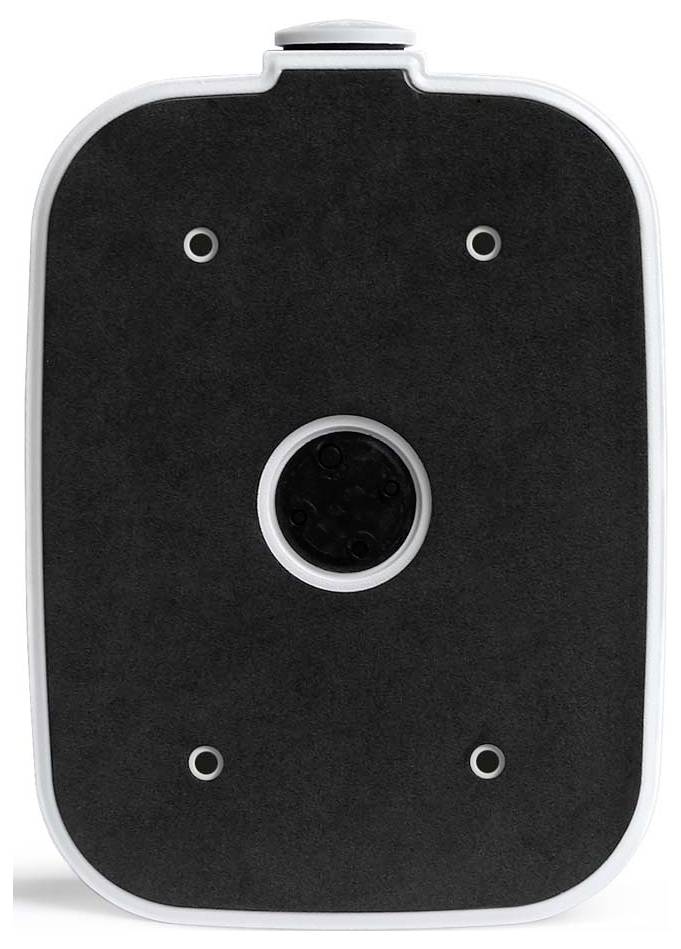 Un rectangle noir et blanc avec des trous et un élément circulaire au centre.