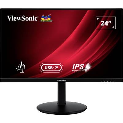 Moniteur de 24 pouces avec écran, affichant le logo 'ViewSonic', prenant en charge l'USB-C et utilisant la technologie IPS, adapté aux applications multimédias.