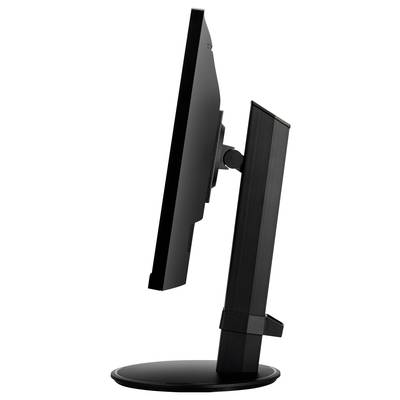 Écran d'ordinateur plat vu de profil, posé sur un socle circulaire.