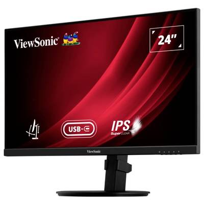 Moniteur ViewSonic de 24 pouces, avec port USB-C et technologie IPS. Design de fond dynamique rouge.