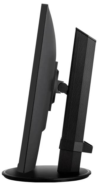 Vue latérale d'un moniteur d'ordinateur noir avec support réglable.