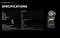 Spécifications de la lampe de poche ARMYTEK ELF C1 : 930 lm de puissance lumineuse, portée de 106 m, intensité lumineuse de 3200 cd, durée de fonctionnement de 980 h. Compatible avec la batterie 18350.