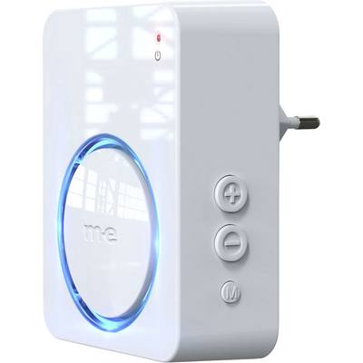 L'image montre une sonnette de porte blanche rectangulaire avec un anneau lumineux bleu et trois boutons sur le côté.