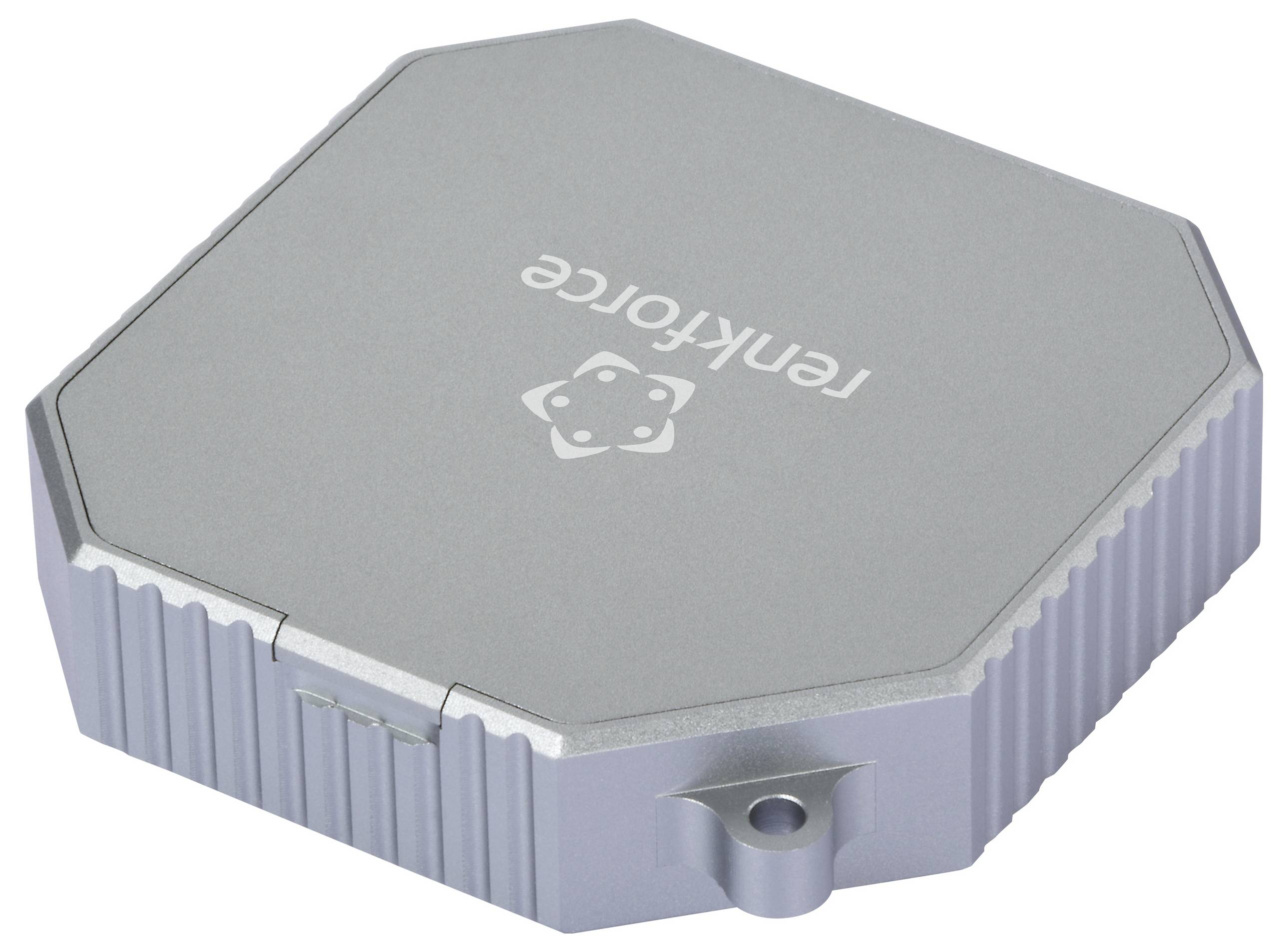 Un boîtier électronique hexagonal argenté portant l'inscription 'tenkyoce' sur le dessus.