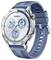 Montre connectée avec bracelet bleu, affichant 765 pas et 280 calories sur le cadran.