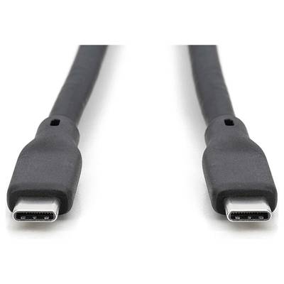 Deux connecteurs USB-C noirs sur un fond blanc, avec un focus sur les extrémités du câble.