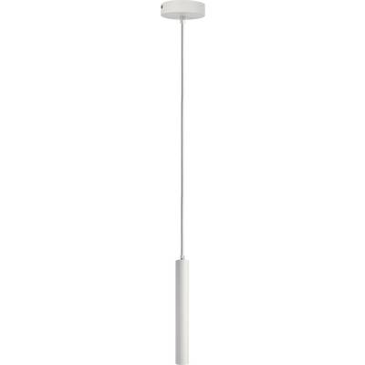 Suspension blanche avec abat-jour cylindrique et câble fin et long ; design moderne et minimaliste.