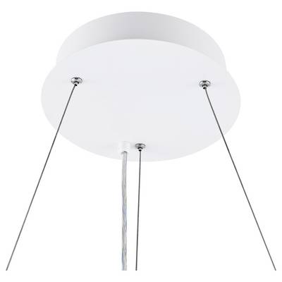 Fixation de plafond ronde et blanche pour lampes, avec trois câbles fins et un câble électrique central.