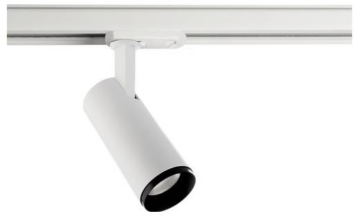 Plafonnier blanc au design cylindrique, monté sur une barre métallique ; éclairage moderne pour intérieurs.