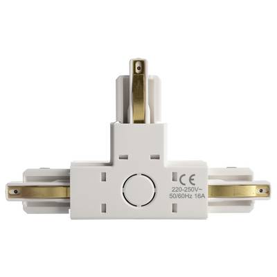 Adaptateur électrique en forme de T pour rail conducteur, blanc, avec marquage CE, adapté pour 220-250V, 50/60Hz, 16A.