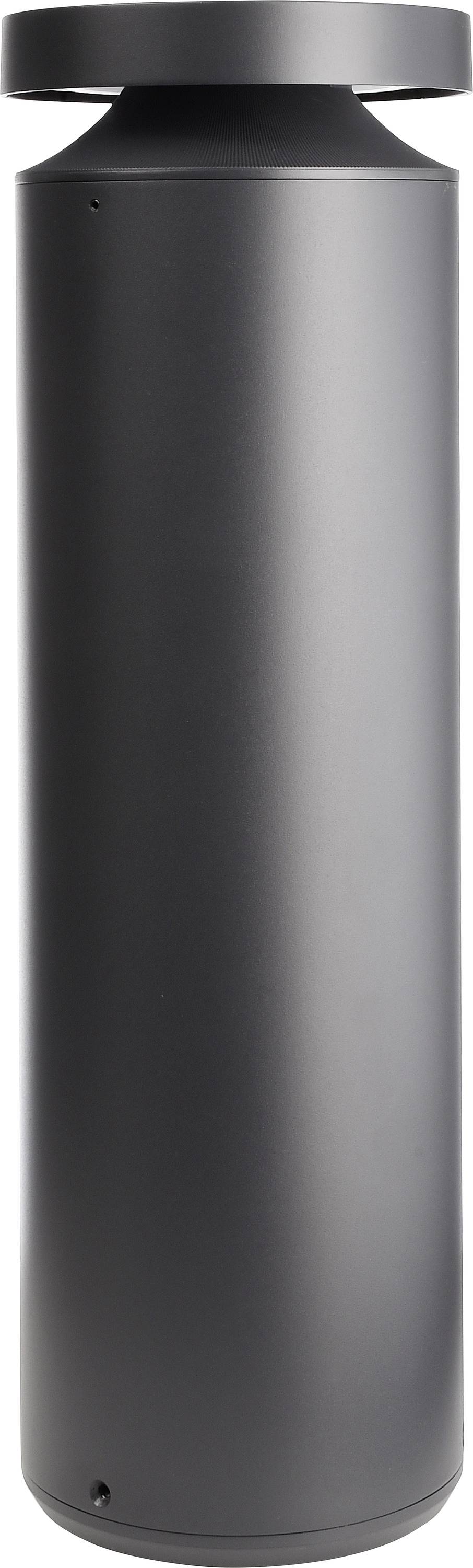 Une poubelle étroite, cylindrique, noire au design moderne.