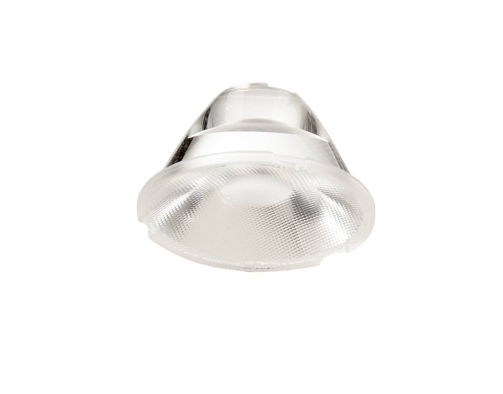 Une lentille de Fresnel transparente, principalement fabriquée en plastique, montre la structure concentrique caractéristique vue du dessus.