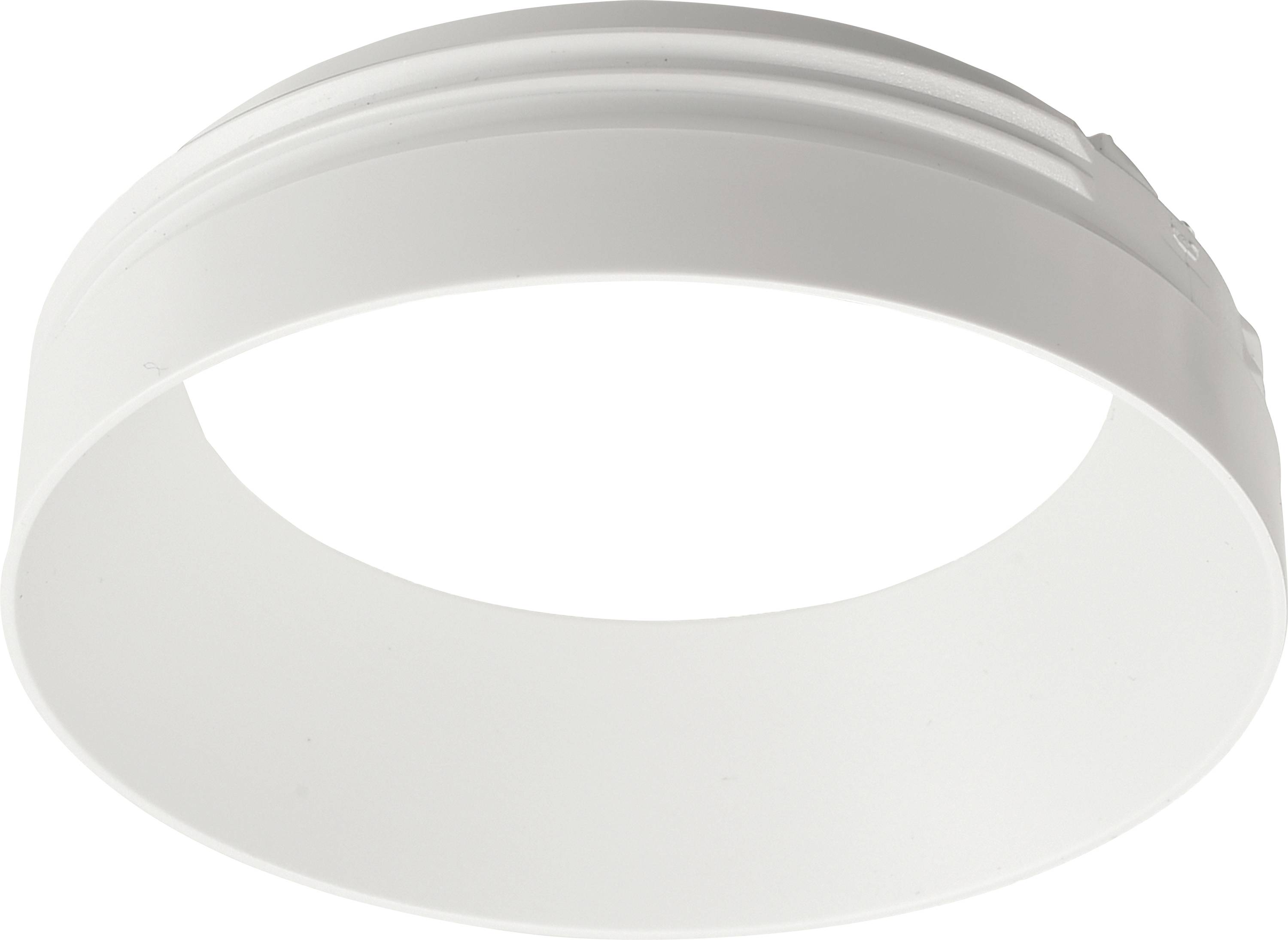 Un anneau en plastique blanc, rond, avec un bord cannelé.