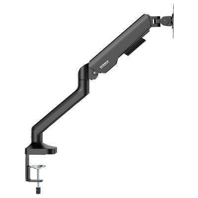 Bras de support de moniteur en métal noir, à fixer sur un bureau. Le bras est réglable de manière flexible pour différentes positions d'écran.