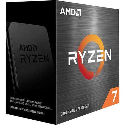 Emballage du processeur AMD Ryzen 7 5000 Series avec un design noir et un logo orange.