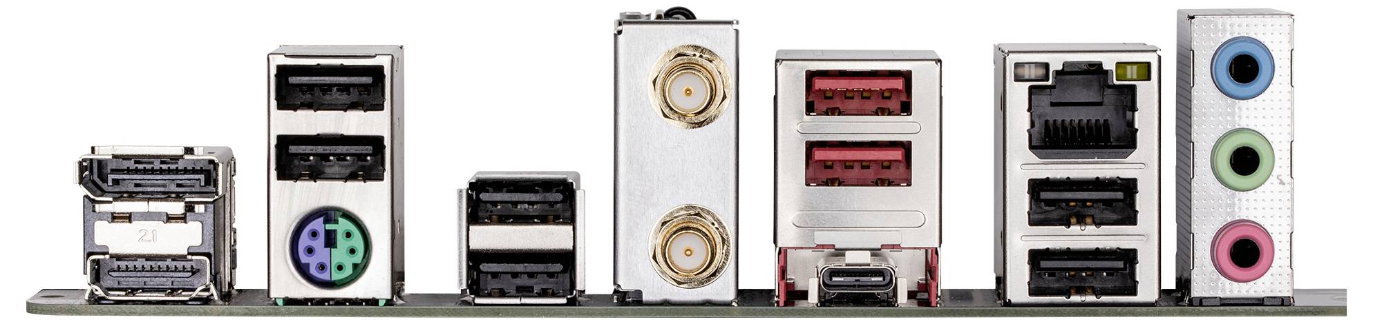 Panneau arrière d'un châssis de carte mère d'ordinateur avec différents ports : USB, Ethernet, Audio, HDMI, VGA et PS/2.