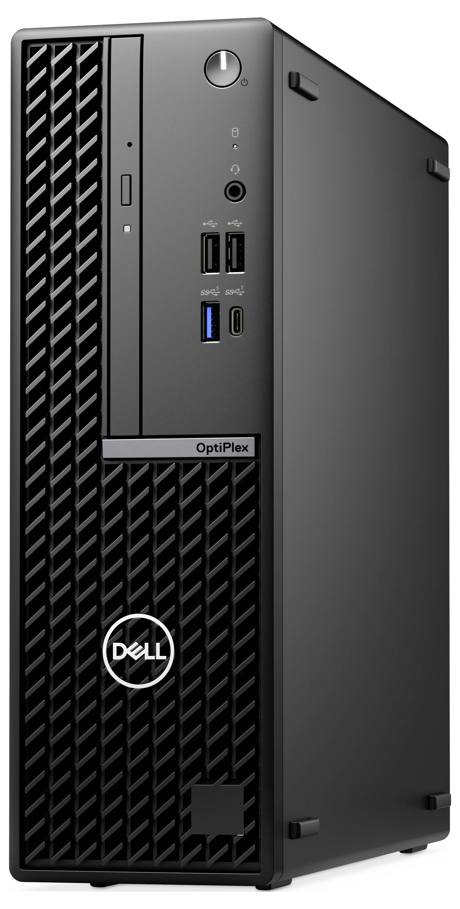 Un ordinateur de bureau noir de la marque Dell avec plusieurs ports USB et un lecteur CD à l'avant.